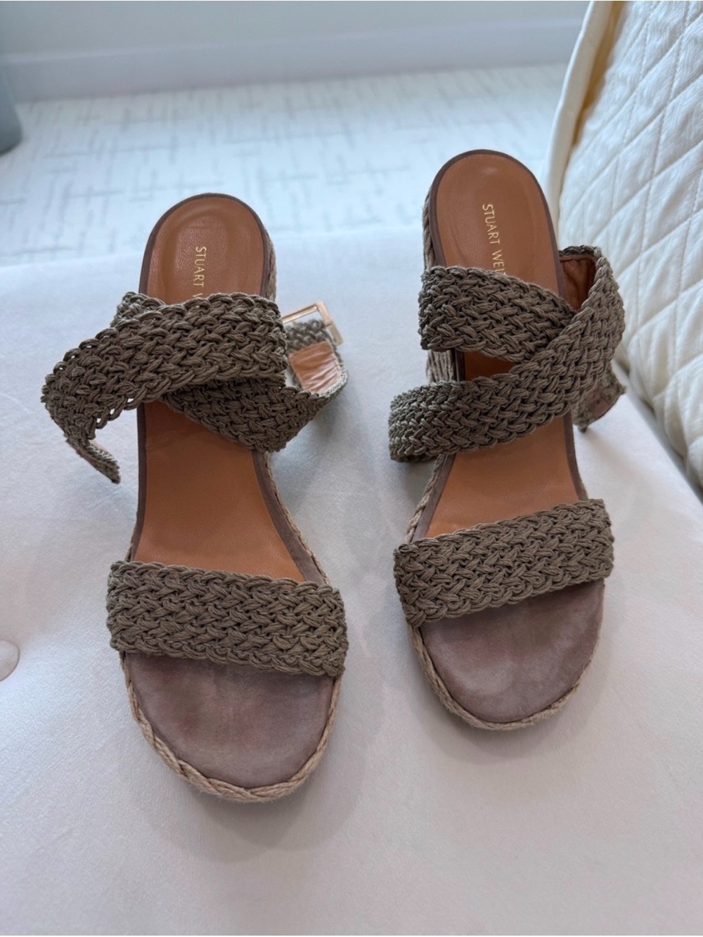 Stuart Weitzman Taupe Braided Wedge Sandals